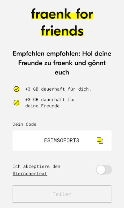 Vorteilscode fraenk for friends